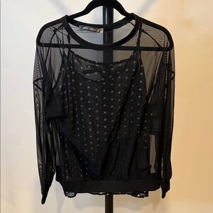 Gabby Isabella Black Sheer with Polka Dot Blouse